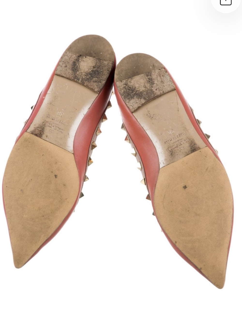 Valentino Pink Coral Leather Rockstud Pointed Flats - Picture 3 of 3